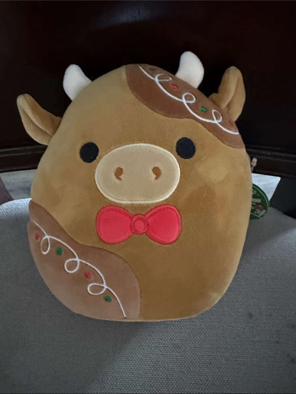 Squishmallows Brown Cow Plush Backpack Buddy with Red Bow